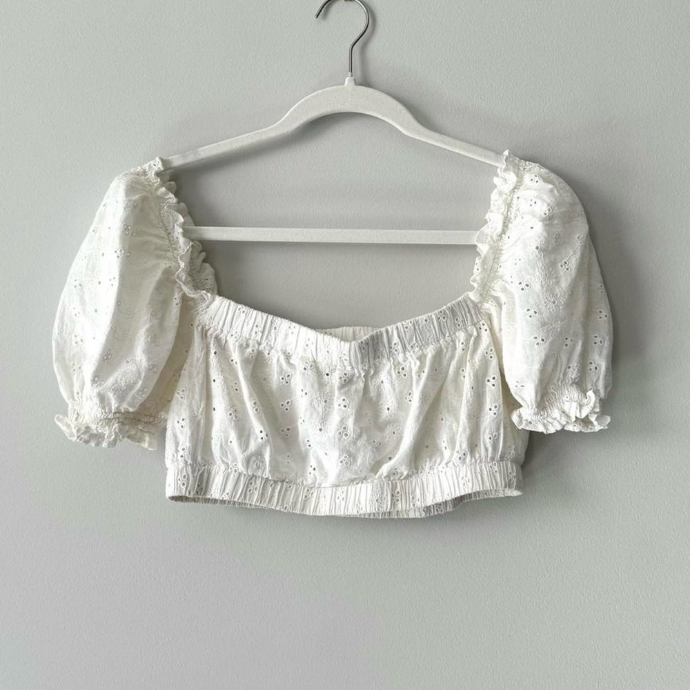 Princess Polly White Eyelet Puff Sleeve Crop Top